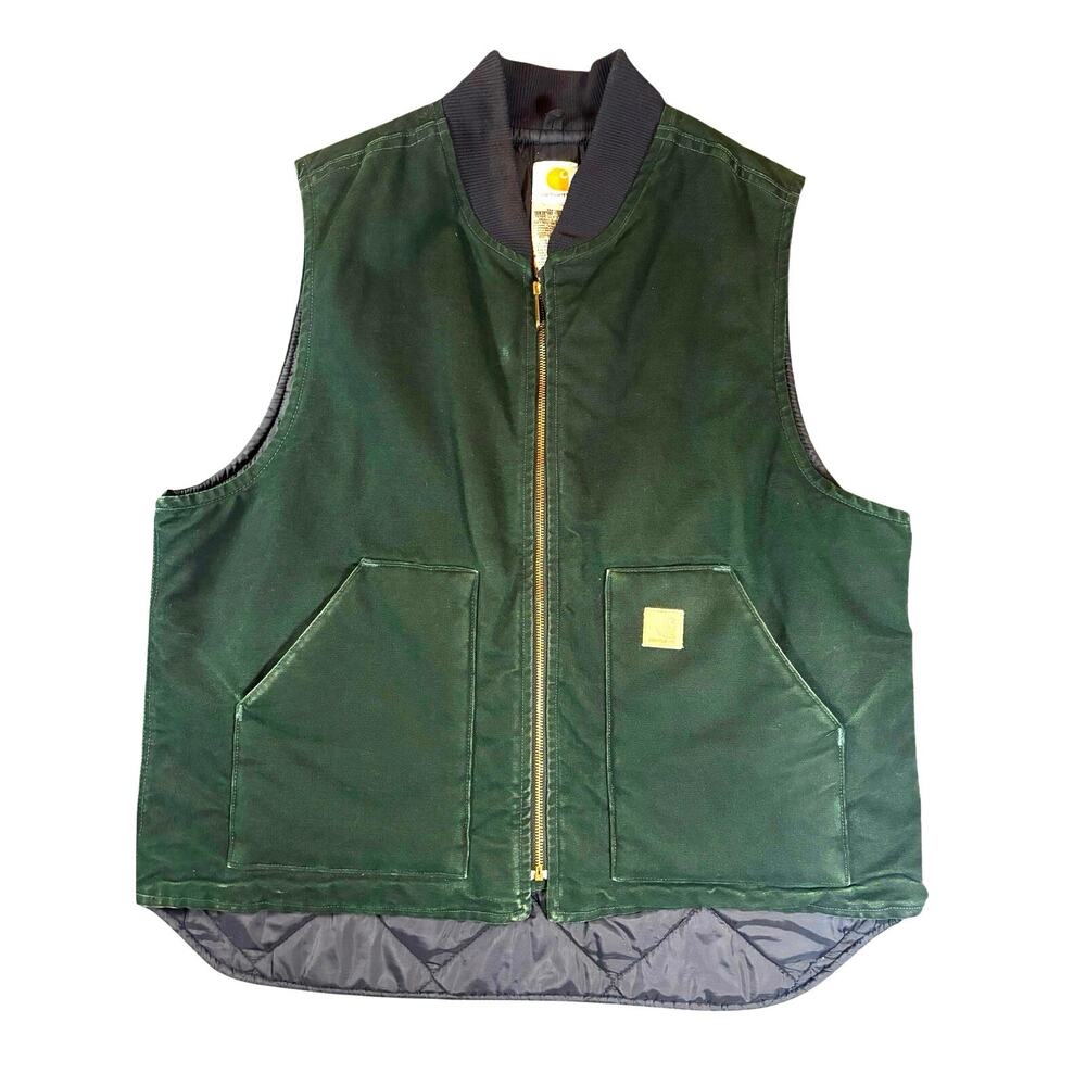 Vintage Carhartt V02 Green Arctic Quilt Lined Duck Workwear Vest XL